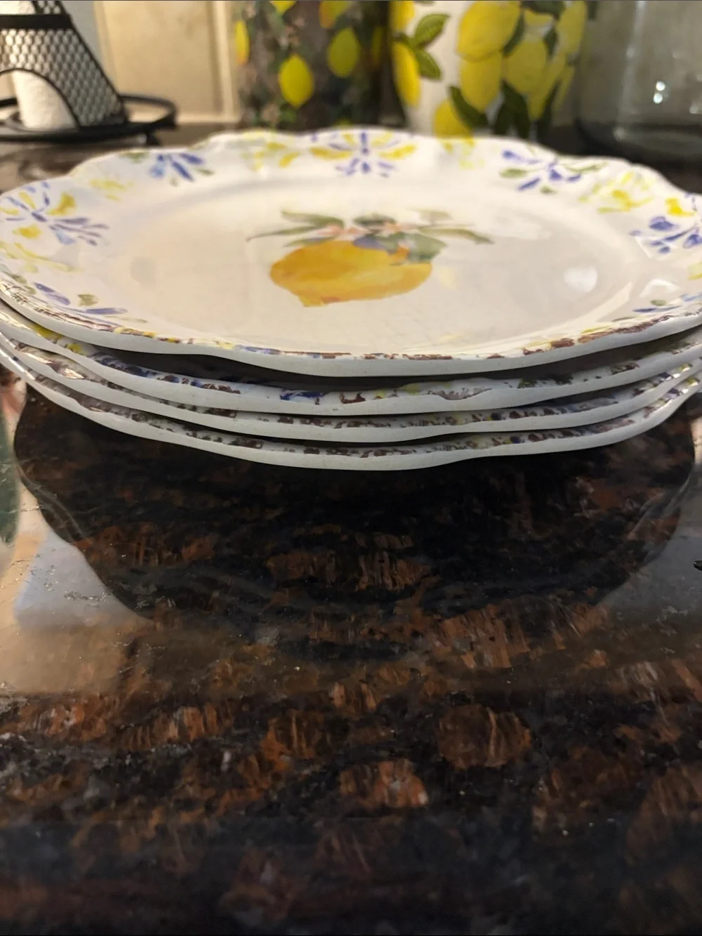 Melamine lemon plates set of 4 with fluted edges. 11”